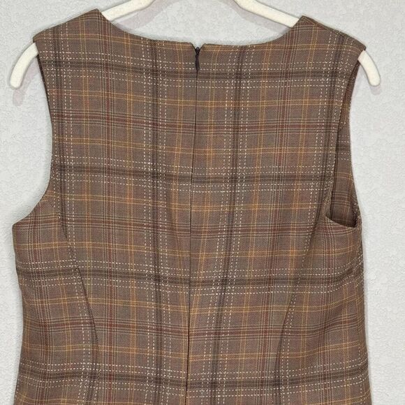 Pendleton Shift Dress Size 10 $198 Brown Plaid Wool Blend Jumper Sleeveless - Picture 6 of 7